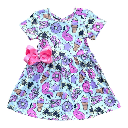 Girls Summer Pool Dress with Matching Bow - Bowtism